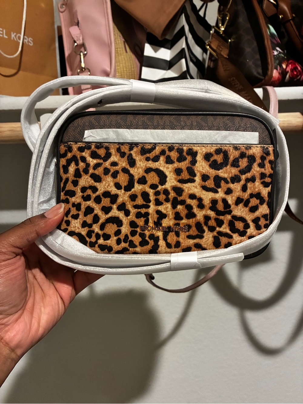 Michael Kors Leopard-Print Shoulder Bag in Brown and Black